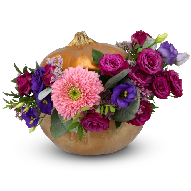 Golden Pumpkin with Flowers